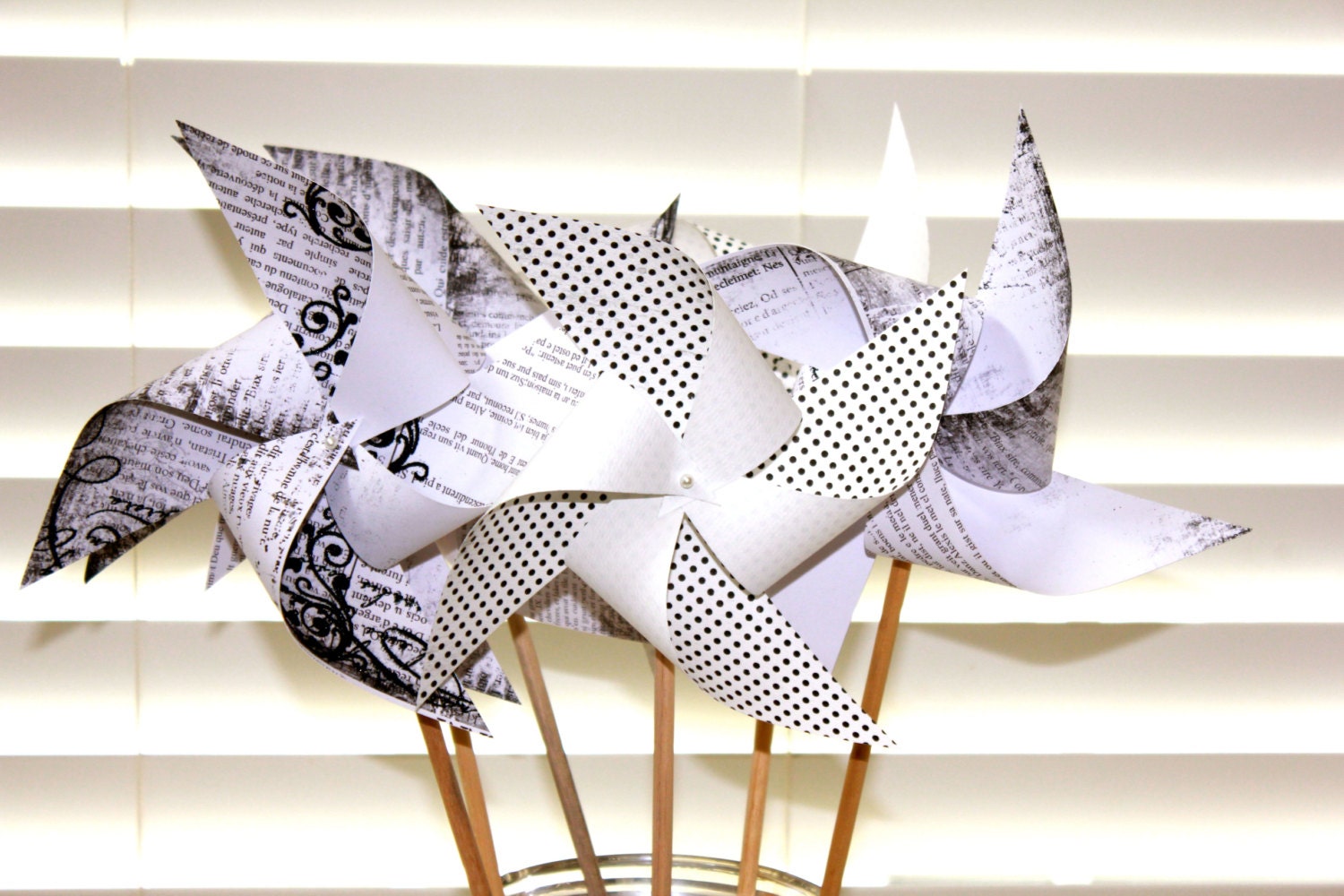 PINWHEELS 6 Large Twirlable Pinwheels BLACK TIE Event Wedding Pinwheels