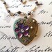 Steampunk Heart Necklace - Steampunk Heart with Watch Gears and Purple Enamel Flower - Steampunk Heart