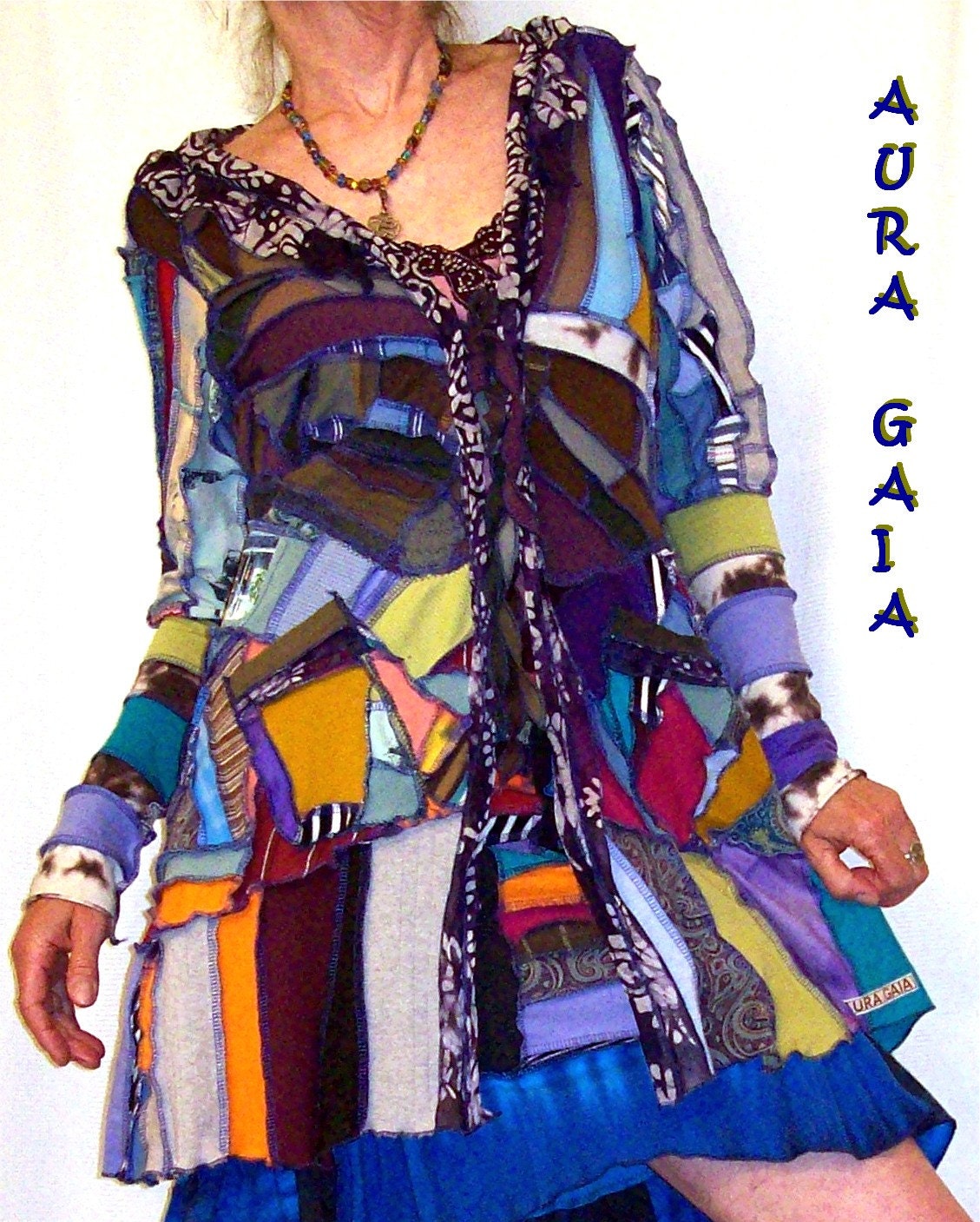 Jacket Patchwork Jersey Knits Upcycled Couture Stained Glass Original Design Goddess Wear Fits 6 - 12 Layering Sweater Coat