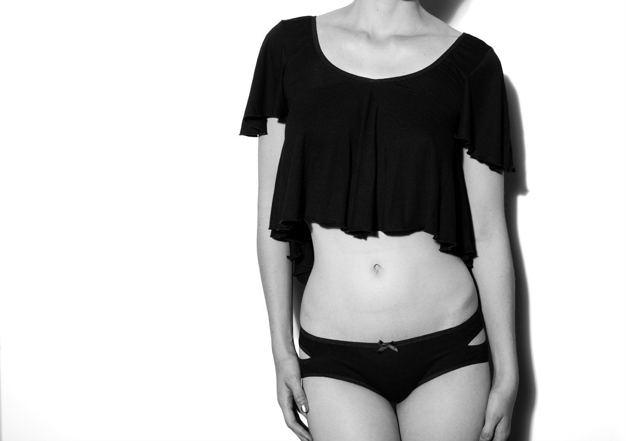 Black Bamboo Jersey 'Gaia' Cropped T-Shirt