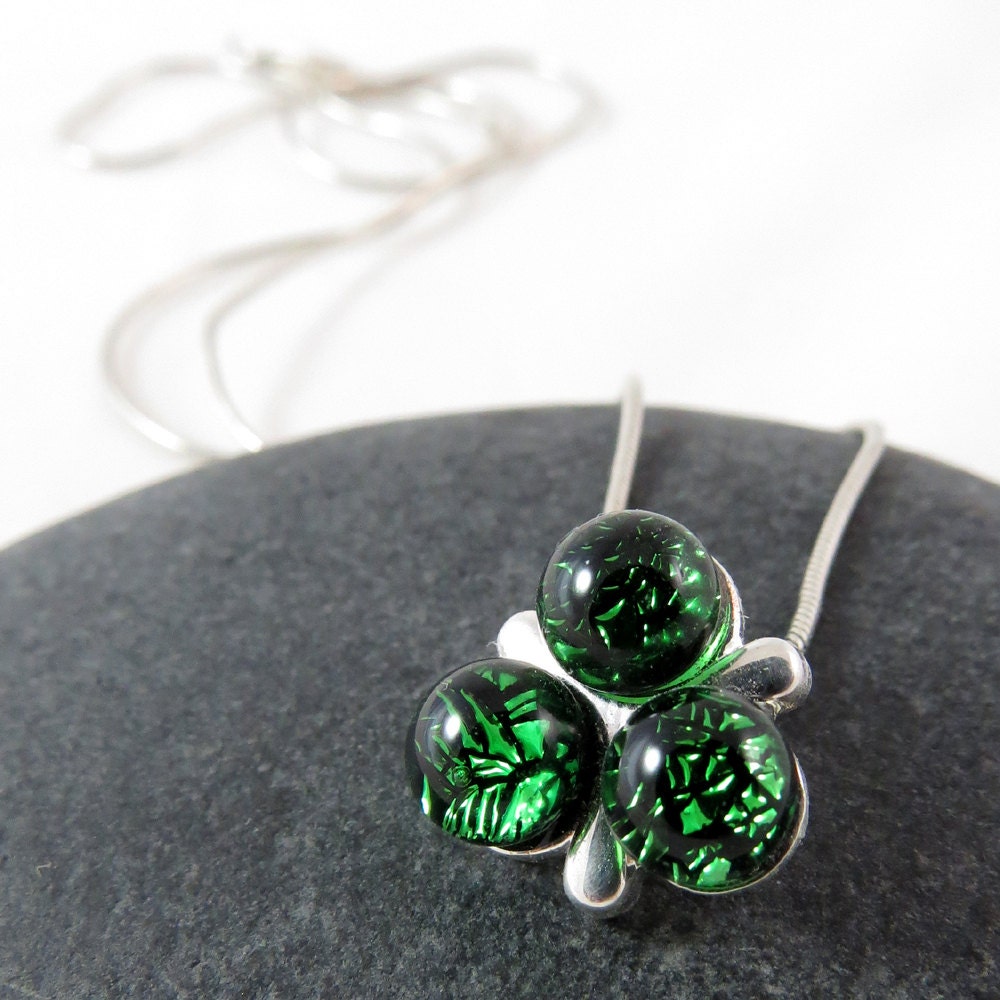Trinity Clover in Emerald Green - Petite Fused Glass Necklace