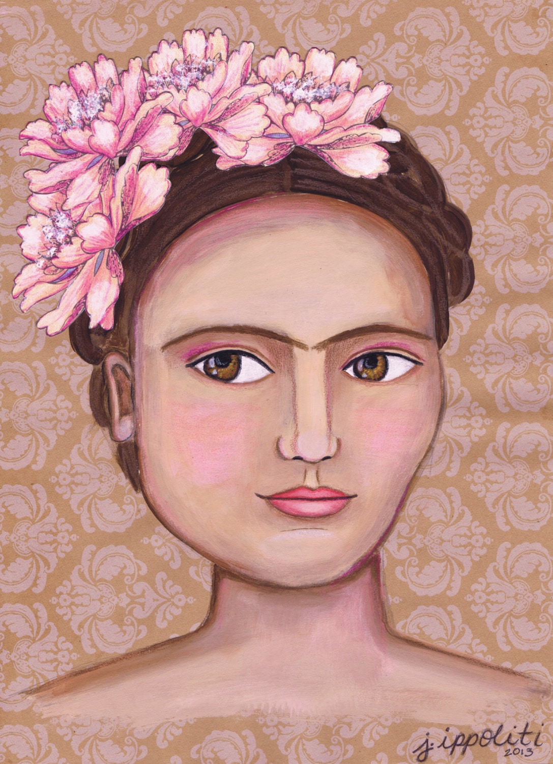 Frida thinking about Diego... Fine Art Print