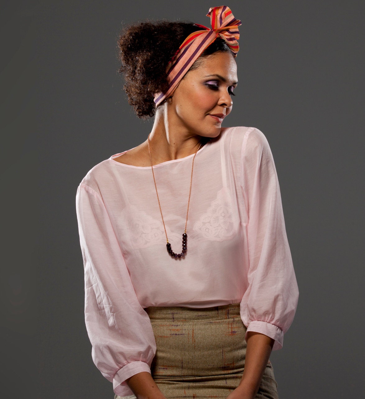 Bell Sleeve Blouse - 'Midnight Cowgirl' blouse in palest pink