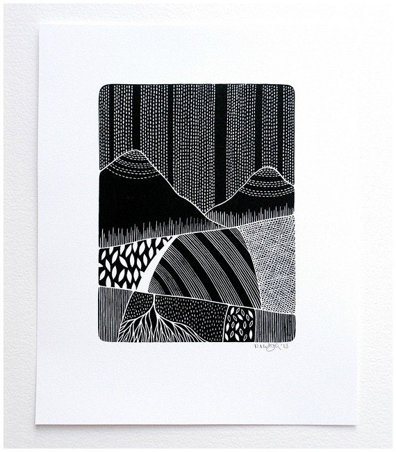 patterned landscape 3 // archival 8x10 fine art print from my original black and white watercolour painting // by natasha newton