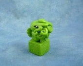 Bright Green Cthulhu Figure with Base - Original Horror Sculpture Inspired by H.P. Lovecraft