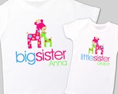 big sister, little sister matching shirts - adorable giraffe matching sibling set for any big/little combination