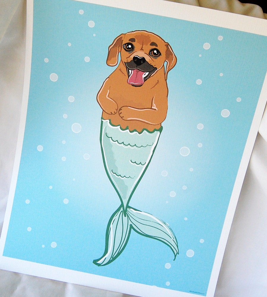 Puggle Mermaid - Eco-Friendly 8x10 Print
