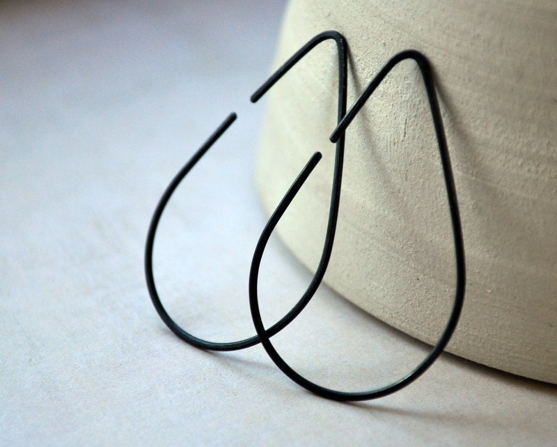 Black Oxidised / Oxidized Raindrop Earrings. Sterling Silver Jewelry. Modern Contemporary Simple Sleek Elegant Design.