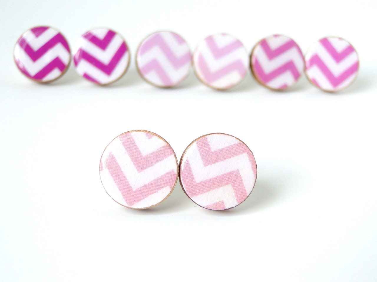 Chevron Earrings, Cotton Candy Pink, Geometric, Wood Earrings, Made to Order, Gift Under 10, Pink Stud Earrings, Zig Zag, Modern Jewelry