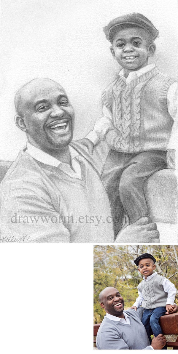 Custom Pencil Portrait from photo - Two subjects, 5x7