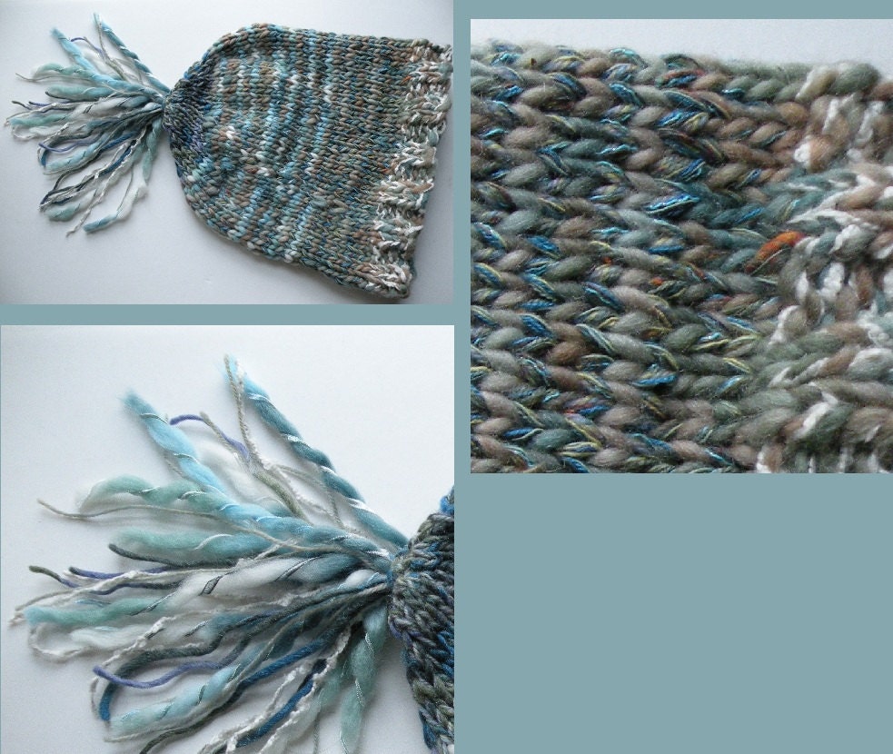 Knit hat, women teen girl winter cap, teal blue green gray white cotton merino wool warm fluffy ski snowboard hand knit i599
