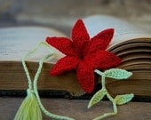 Crochet Flower Bookmark Handmade Red Lily Flower