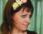 Crochet Flower Headband Peaches and Cream Lilies and Dahlia Hair band