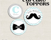 MATCHING PRINTABLES- Little Man- Custom Cupcake toppers, thank you tags, circle PDF