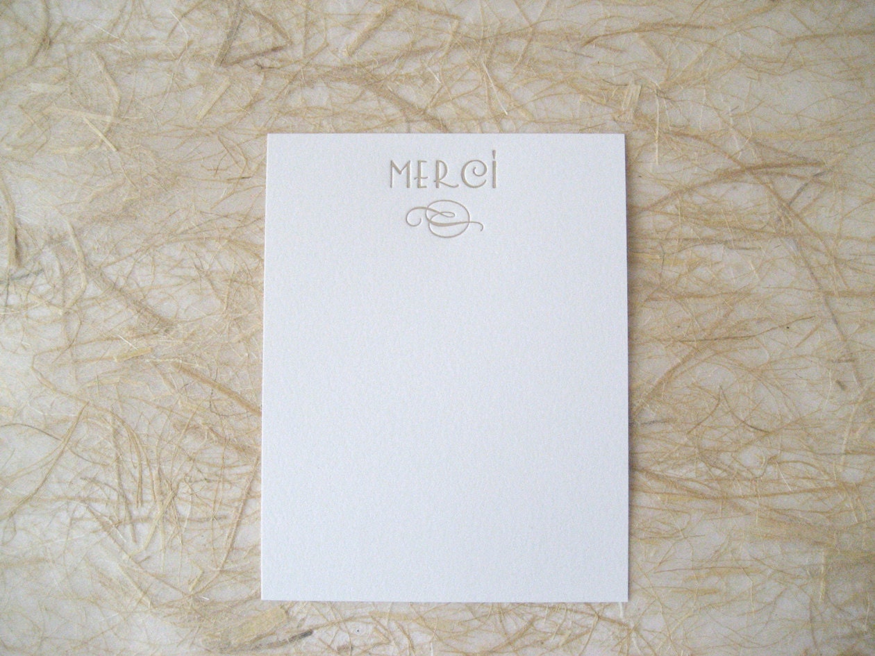 Merci, Thank You Cards, Letterpress Printed, Flat Note Cards, Set of 8