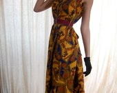 Maxi Dress Vintage Mustard Psychedelic Paisley Slouchy Boho Maxi Dress (l xl)