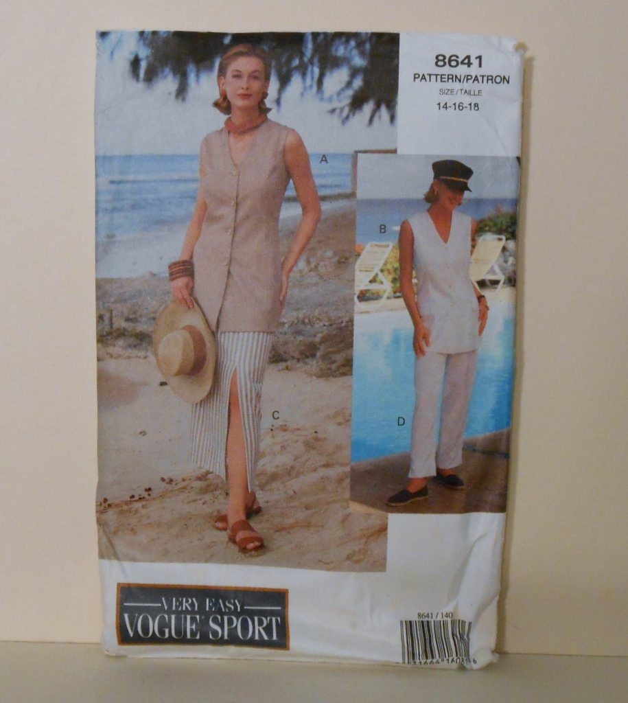 Women's Lined Top, Wrap Skirt and Tapered Pants Size 14-16-18 UNCUT Vintage Vogue 8641 Sewing Pattern