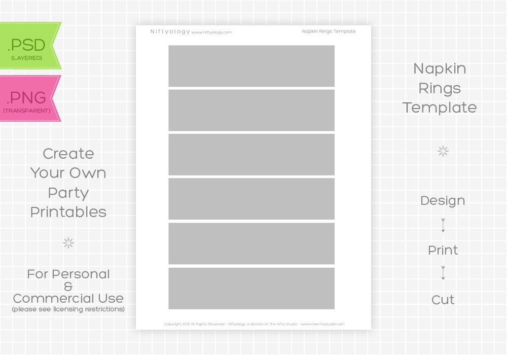 Napkin Rings Template - INSTANT DOWNLOAD - PRINTABLE - Make your own party printables