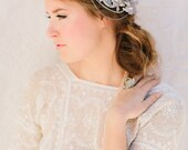 Brooklyn Fascinator, Beaded Applique, Silver and Gray Bridal Hair Piece, Bridesmaid Hair Clip, Wedding Headpiece, Ships in 1 Month