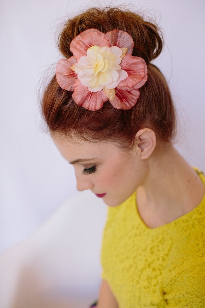 Handpainted Bridesmaid Hair Flower, Bridesmaid Fascinator, Bridal Hair Piece, Wedding Headpiece, Hair Clip, Ships in 1 Month