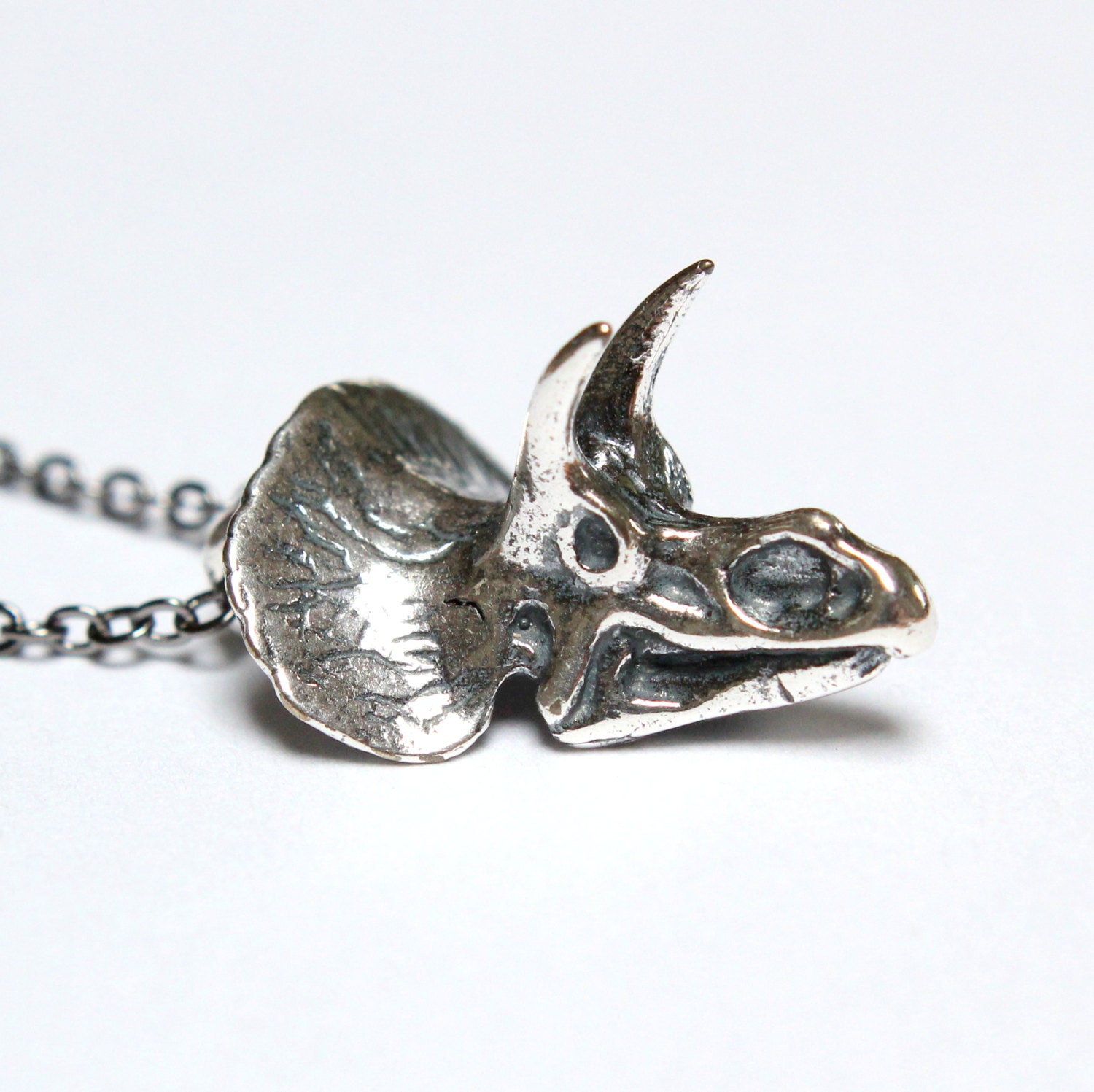 Triceratops Skull Necklace in Oxidized Silver Triceratops Skull Pendant