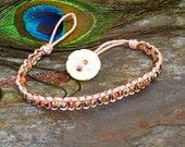 Pink Friendship Bracelet with Bone Button Bead Toggle - B38