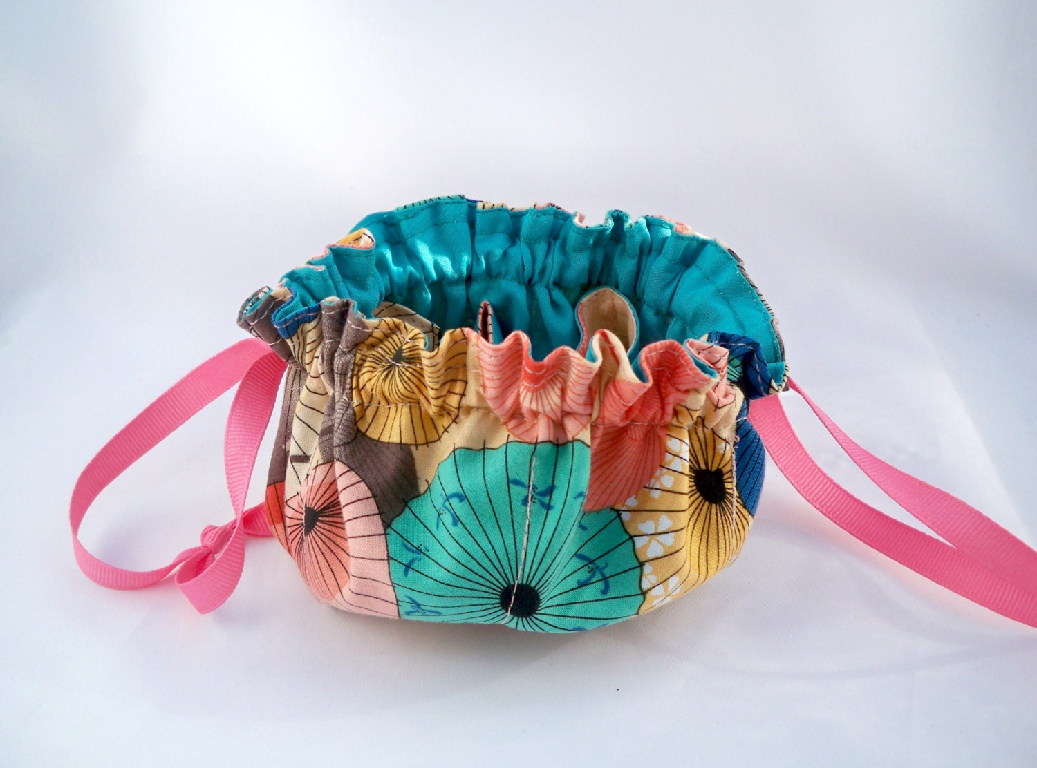 Double Drawstring, Jewelry Bag, Cotton, Bright, Parasol Design