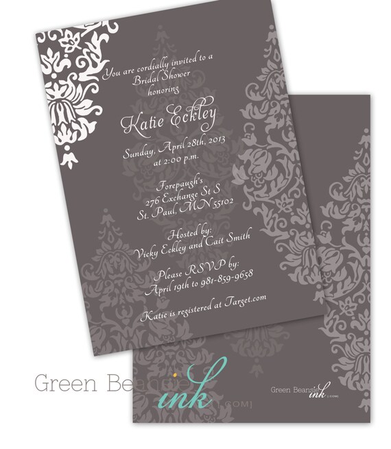 GREY FRENCH DAMASK Printable Party Invitation Il_570xn