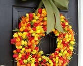 Spring Wreath- 18 inch Summer Wreath- Mother's Day Gift- Summer Decor- Burlap Ribbon, Custom Colors  SALE