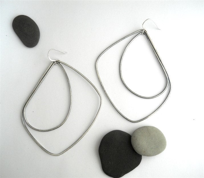 large, double hoop earrings, sterling silver, hand made, lightweight, dangle earrings, modern, minimalist, simple