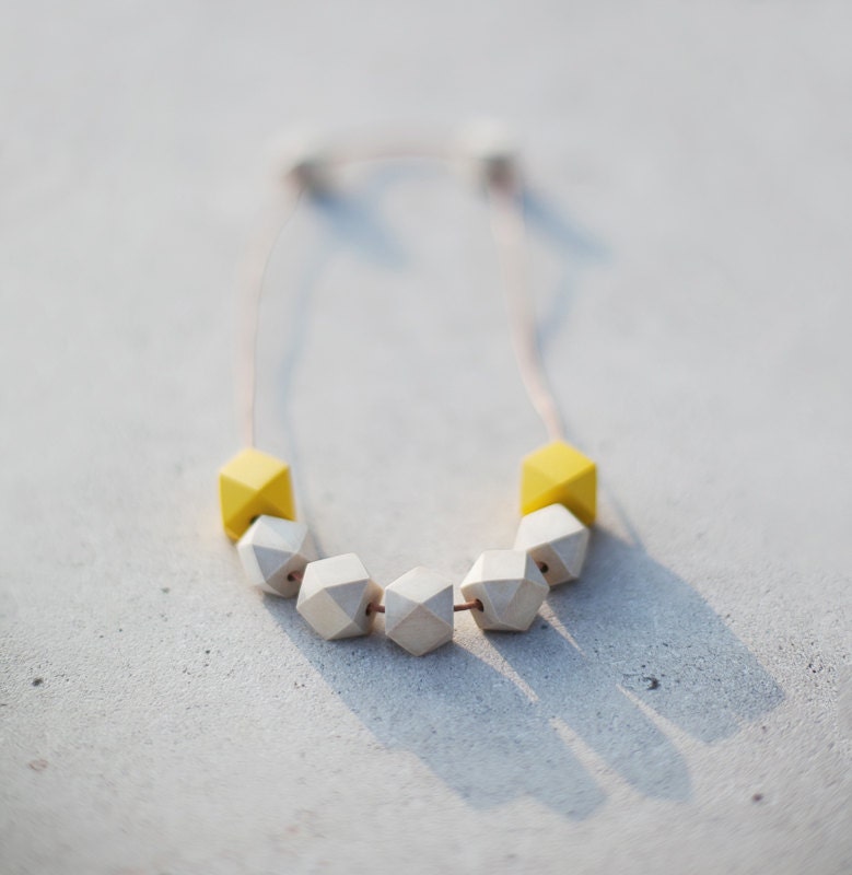 Geometric Necklace / Geometric Jewelry / Wooden Necklace/ Lemon Yellow Wood Necklace