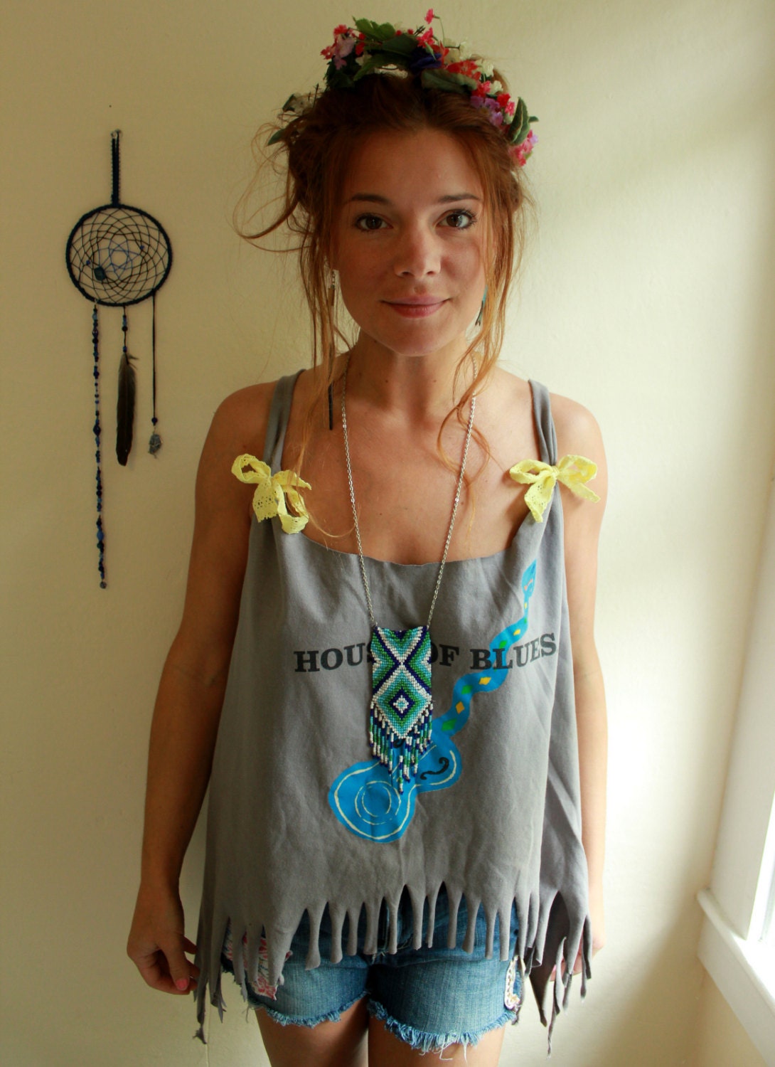 Fringe House of Blues Lace Trim Recycled/Upcycled Layering Oversized Tshirt Tank Top/Shirt Asymmetrical Hem One Size Hippie Boho Festival