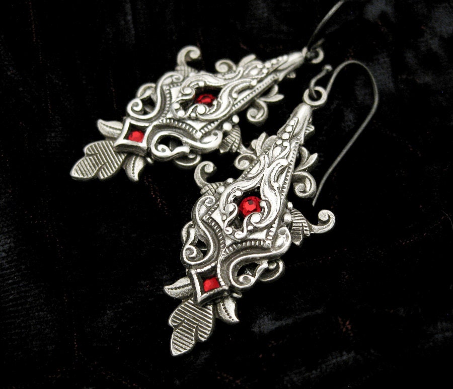 Wounded Pride - Choose Your Color - Crystal Silver Filigree Dangle Earrings