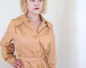 Vintage Peachy Tan 70s Saks Fifth Avenue Button Pocket Trench Coat