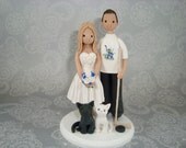 Bride & Groom Hockey Fans with Cats Custom Wedding Cake Topper