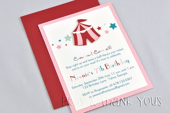 Circus Tent Birthday Invitations for Girls Circus or Carnival Party Il_570xn