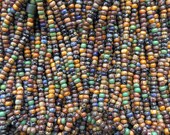 8/0 Opaque Stripes and Solids Aged Picasso Czech Glass Seed Bead 6 Strand Hank (C148)