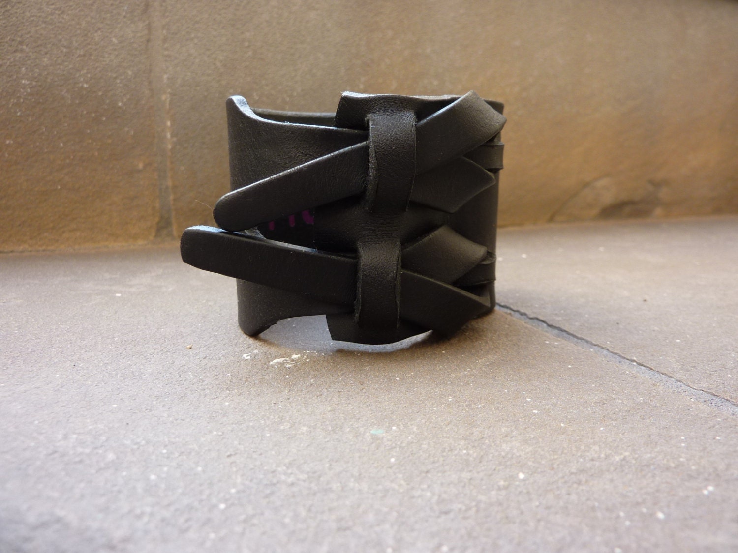 Double Cuff in Flat Black by Muse 2 inches/vegetable tanned leather