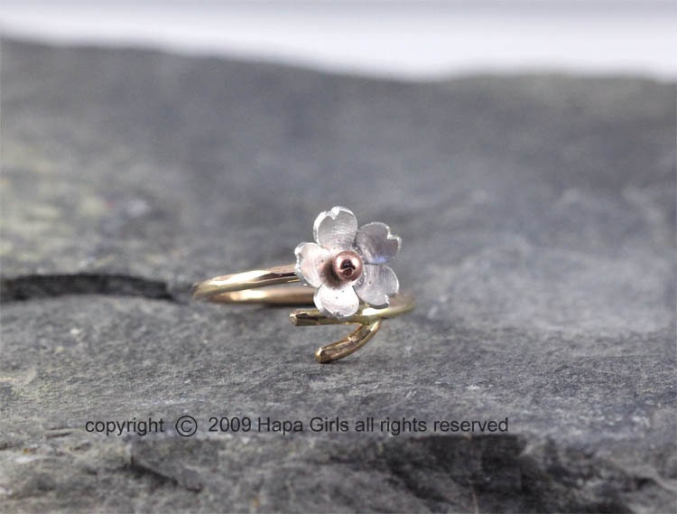 Cherry Blossom Branch RIng, 14kt Gold filled Branch Ring, adjustable ring, Gifts for her, Twig Ring, Gold filled and Silver ring