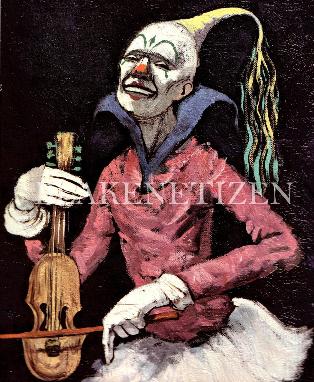 Creepy Clown Art Print on Card stock Color or Black & White