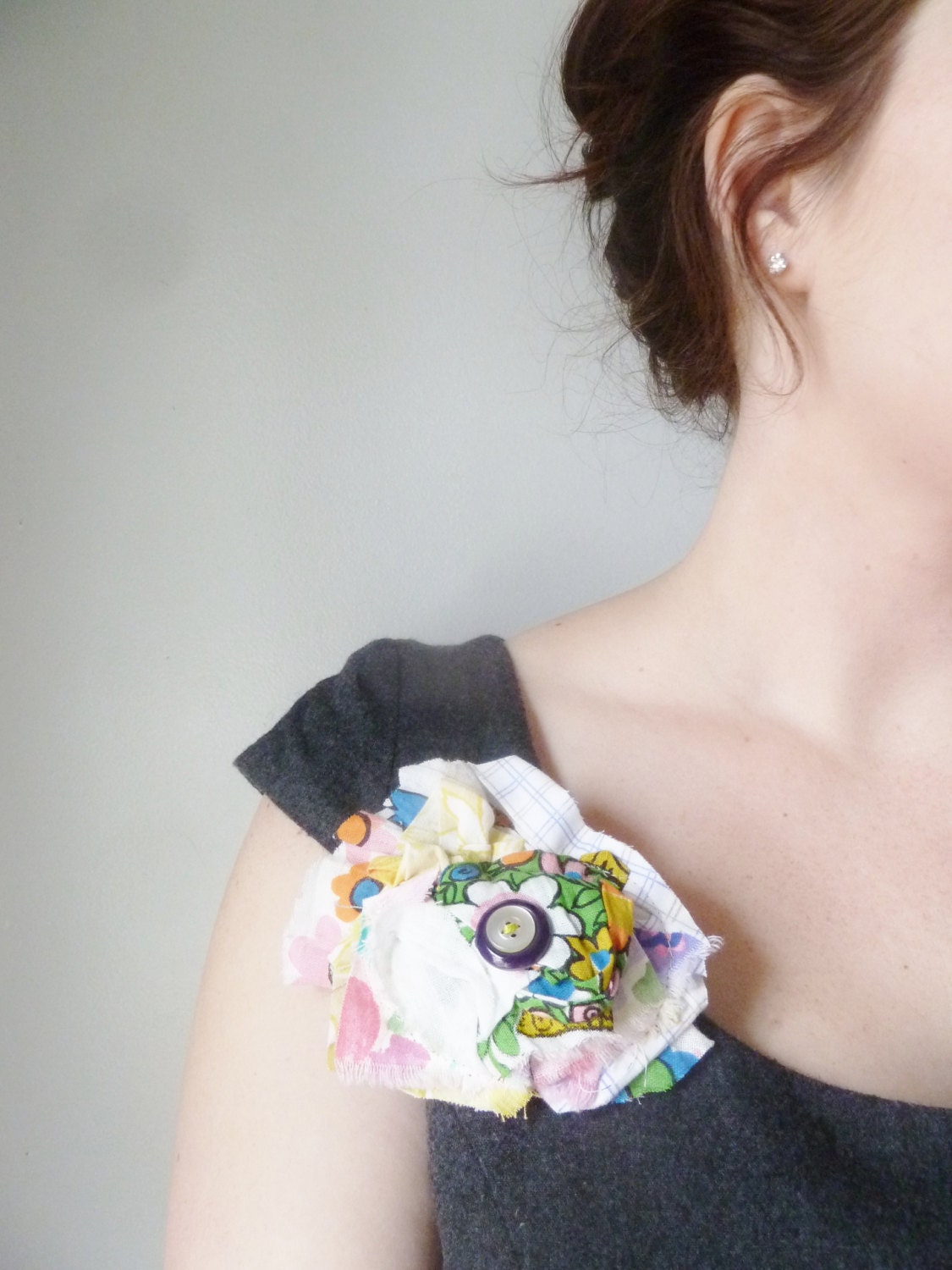 the mod girl floral bloom pin ... vintage cotton, eco-friendly shoulder pin