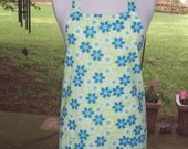 Women's Full Apron w/ 2 Pockets - Fresh Blue Flowers - Lime Green