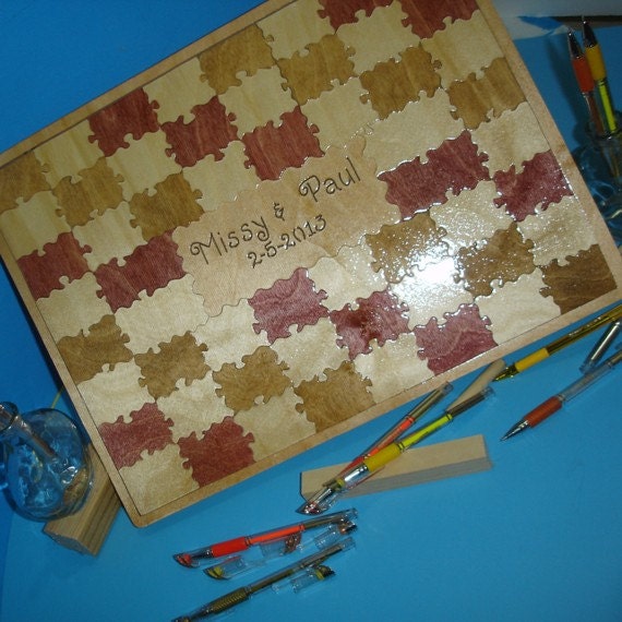 Wedding Guest Book Puzzle with Frame for Hanging - Custom Hand Painted  - Personalized 100 pc. Puzzle