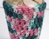 Summer Sale 20% off w/ code "Summer" Pink White and Green Coffee Sleeve  Doubles as a Wrist band cuff/bracelet for a fun punk rock style.