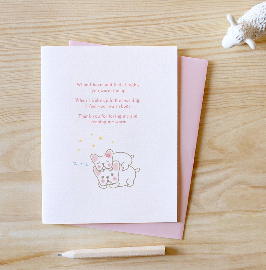 Warm French Bulldogs - Anniversary Card, Valentine Card, I Love You Card, Funny, Unique, French Bulldog, Cute, Kawaii, Dog, Animal Card