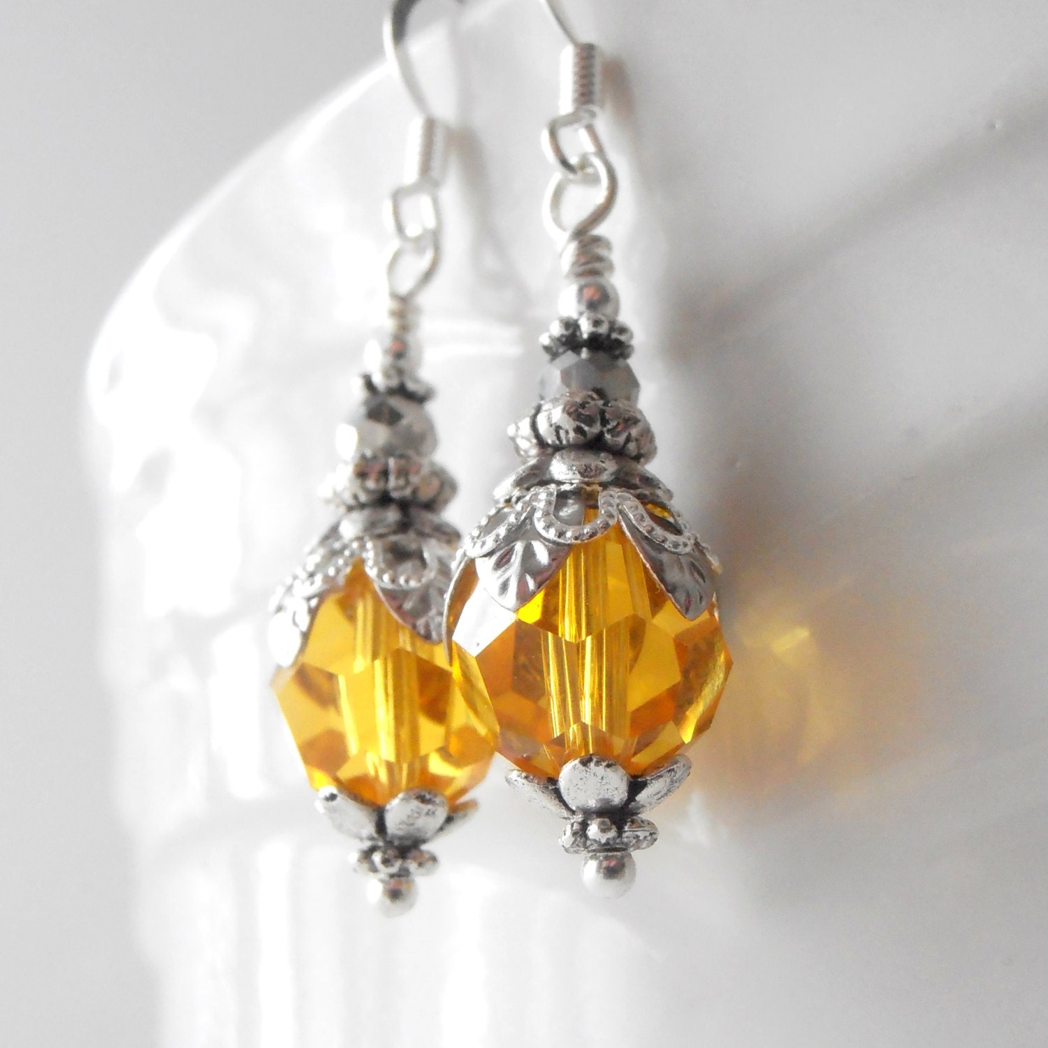 Bridesmaid Earrings, Crystal Bridesmaid Jewelry Sets, Yellow Bridesmaid Dangle Earrings, Handmade Bridesmaid Gifts