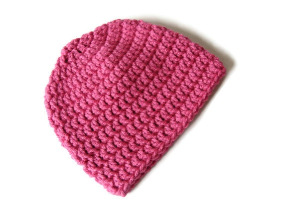 Pink Crochet Newborn Beanie, Baby Photo Prop, Little Girls Hats, MADE TO ORDER, Children Clothing