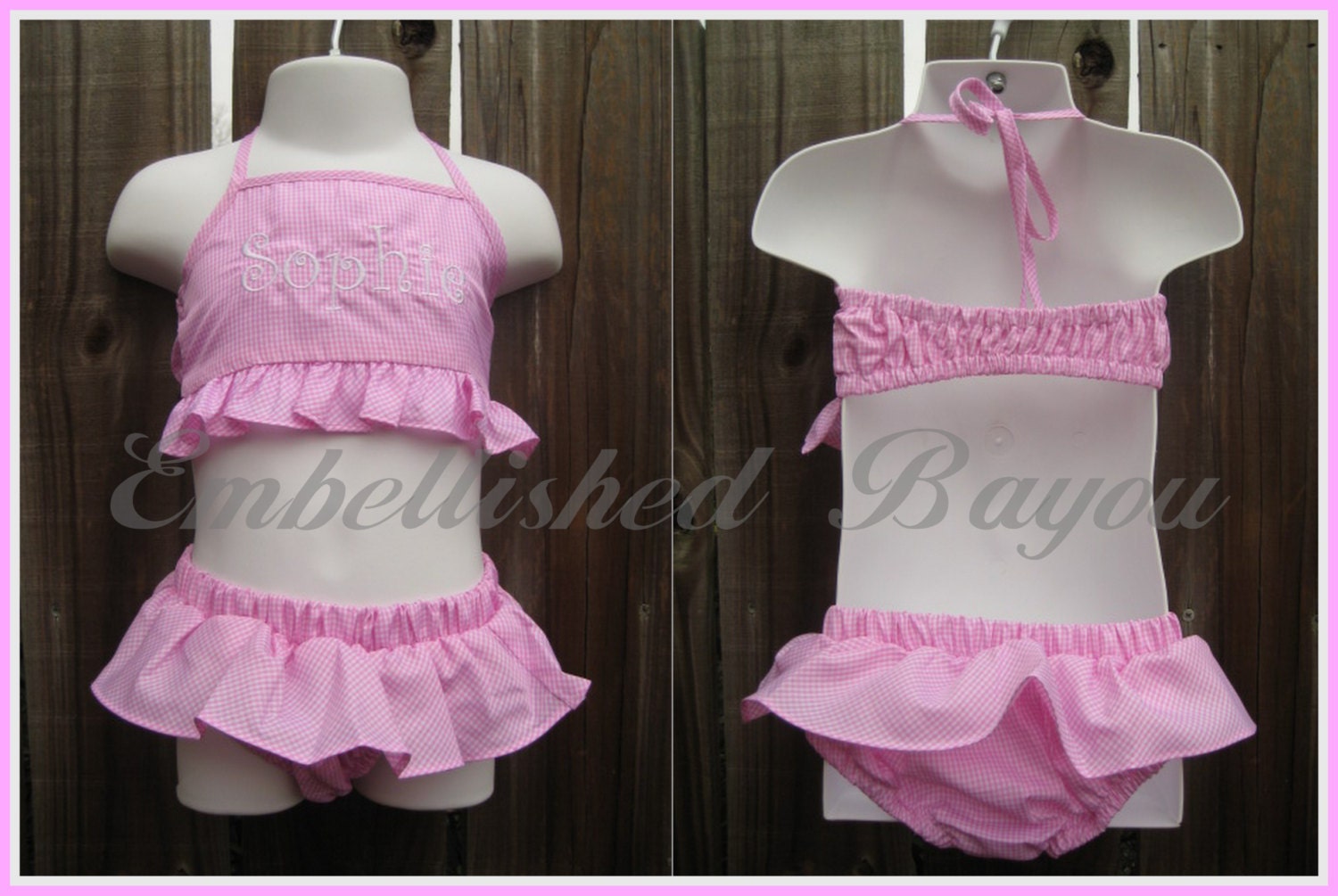 Monogrammed Toddler Ruffle Swim Suit Pink Gingham Personalized for Girls