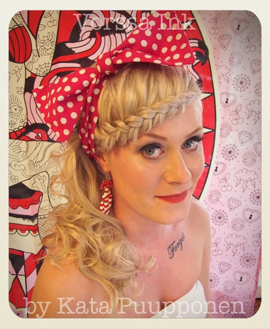 Pin Up -style polka dot Hair Bow scarf, dark pink