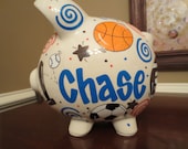 Large Sports Bank- Personalized Blue, Red and Brown